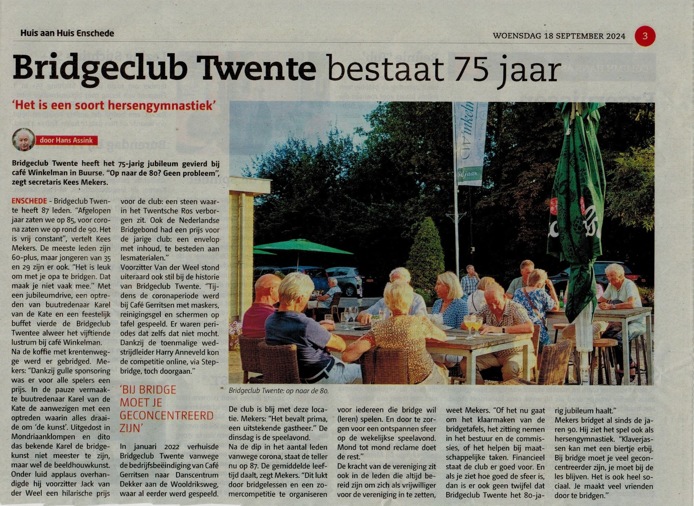 Bridgeclub Twente bestaat 75 jaar!